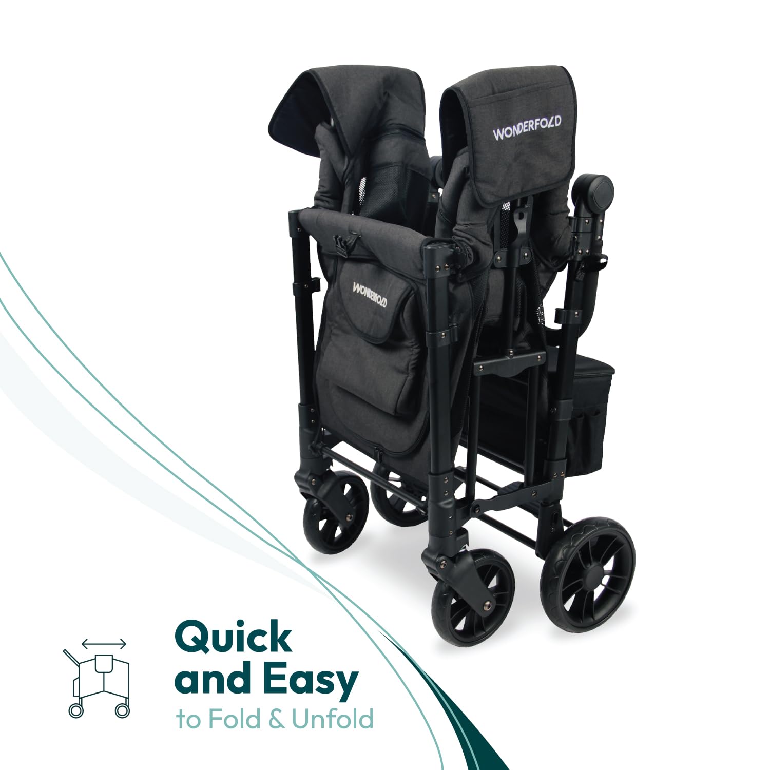 WonderFold W2 Stroller Wagon, Steel Frame, 2 Seater, Black