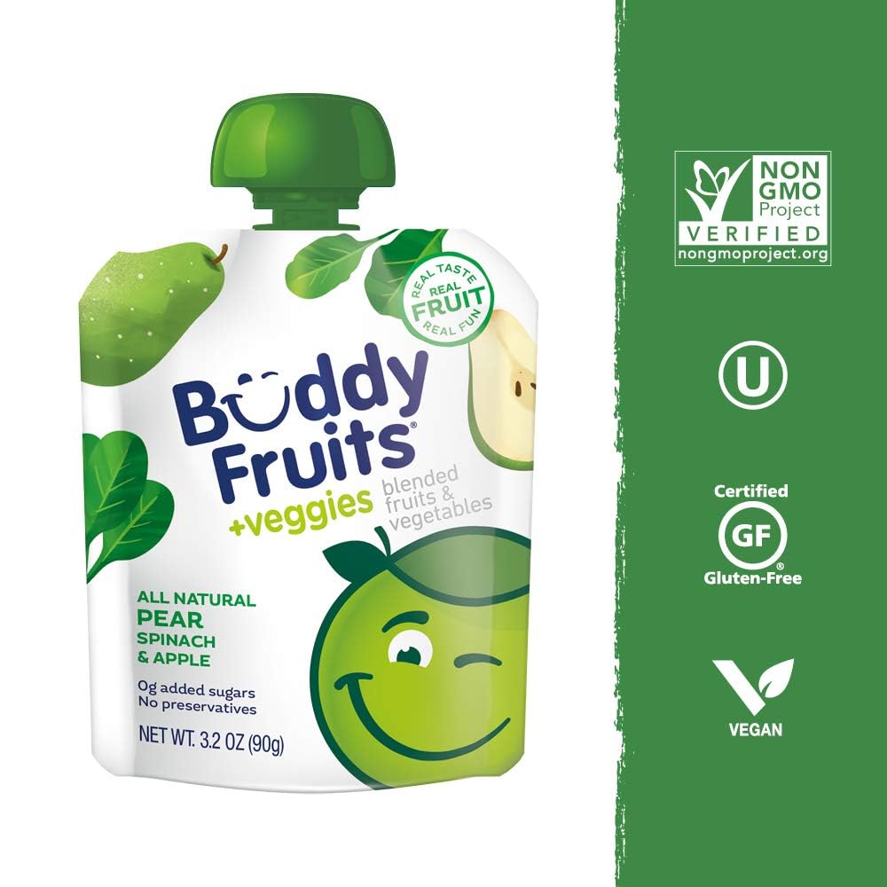 Buddy Fruits Snacks To Go Multifruit Unsweetened Applesauce 3.2oz Pouch (18pk) Gluten-Nut-Dairy-Preservatives-BPA Free, Non GMO, Kosher