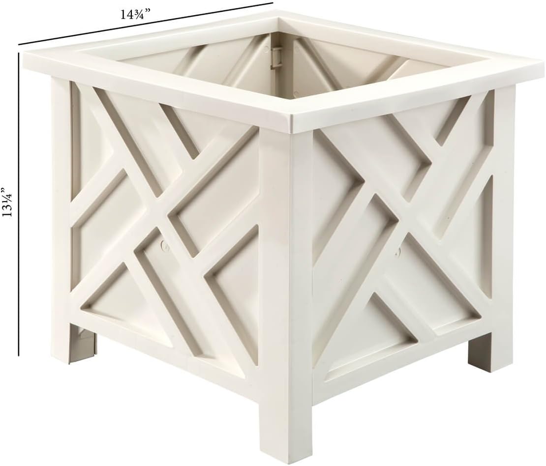 Miles Kimball Chippendale Planter Box, White - Plant Holder for Garden, | Patio and Lawn - 14 - -sq. x 13 - H Overall