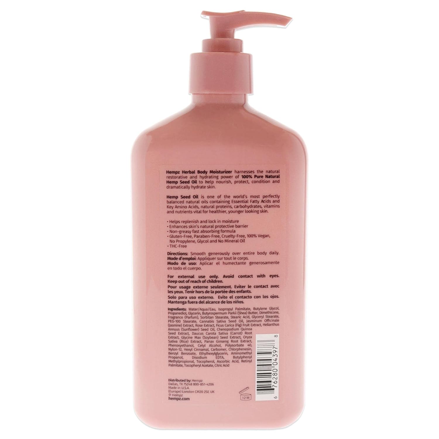 Hempz Sweet Jasmine & Rose Herbal Body Moisturizer for Women, 17 Fl. oz. - Moisturizing Lotion with 100% Pure Hemp Seed Oil, Collagen