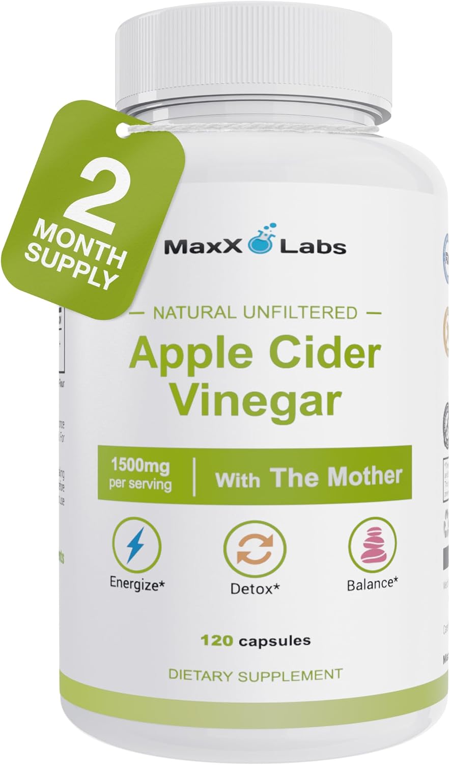 Apple Cider Vinegar Capsules with The Mother 1500 Mg, 60 Day Supply | ACV Pills to Helps Improve Energy, Support Efforts to Improve Immunity and Digestion - Non GMO, High Potency by MaxX Labs