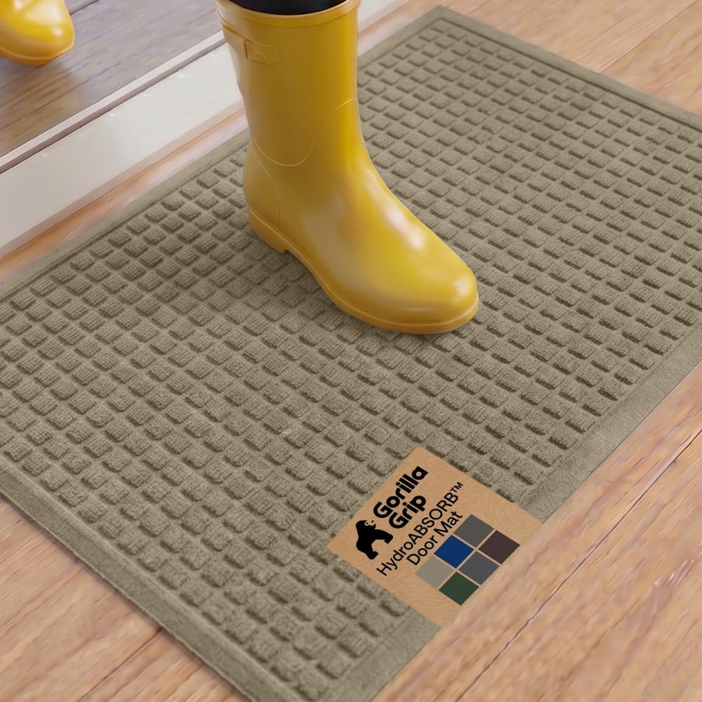 GORILLA GRIP® HydroABSORB Door Mat for Indoor Outdoor Use, 29x17 Black