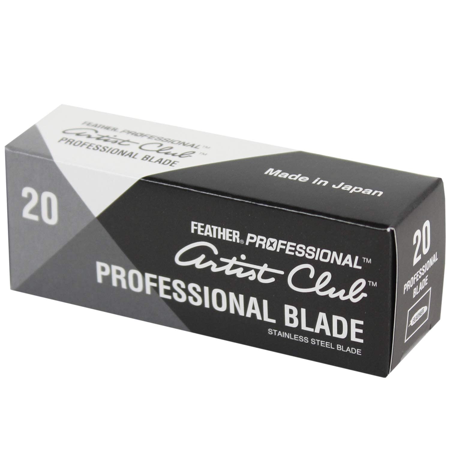 Feather Artist Club Professional Razor Blades - Single Straight Edge Replacement Blades for Full-Face Shaving, Beard Edging & Line-Ups - For Barbers & Men's Grooming - Made in Japan (20 Count)