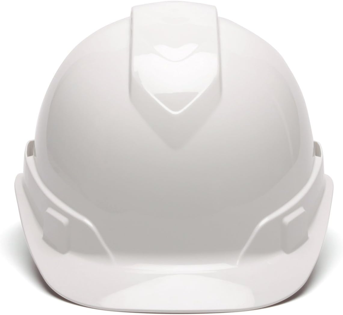 Pyramex Ridgeline Cap Style Hard Hat, Vented, 4-Point Ratchet Suspension, White | Lightweight HDPE shell, Ratchet suspension, Rain trough