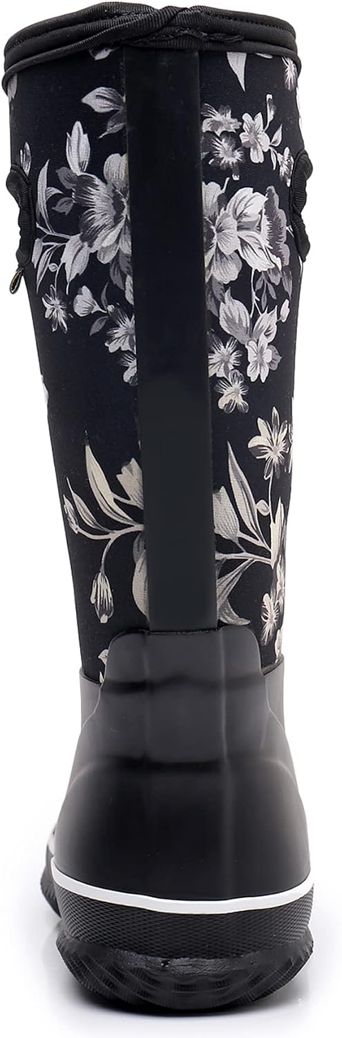 WTW Womens Mid Calf Rain Boots - Waterproof Insulated Neoprene Rubber Boots Mud Outdoor Hunting Garden Boots