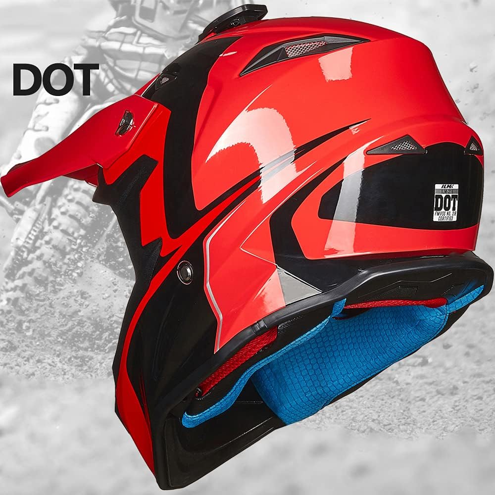 ILM Adult Dirt Bike Helmets ATV Motocross Dirtbike Helmet with Super Soft Liner Camera Mount for Men Women Motorcycle Dual Sport DOT Model-216 (Red