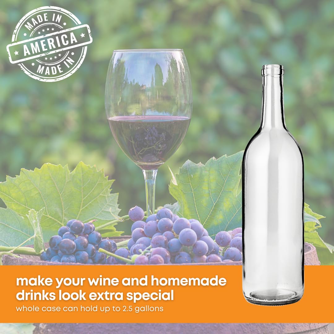 FastRack 24 - 750ml W5 Clear Bordeaux Wine Bottles-2 Cases, 750ml | Flint flat-bottomed glass wine bottles empty for home winemaking