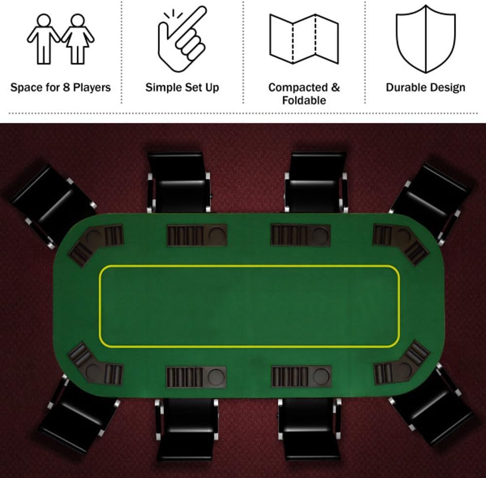 Trademark Poker Poker Table Top - 80-inch Foldable Card Mat for up to 8 Players - Blackjack Table with Cupholders and Chip Trays (Green)
