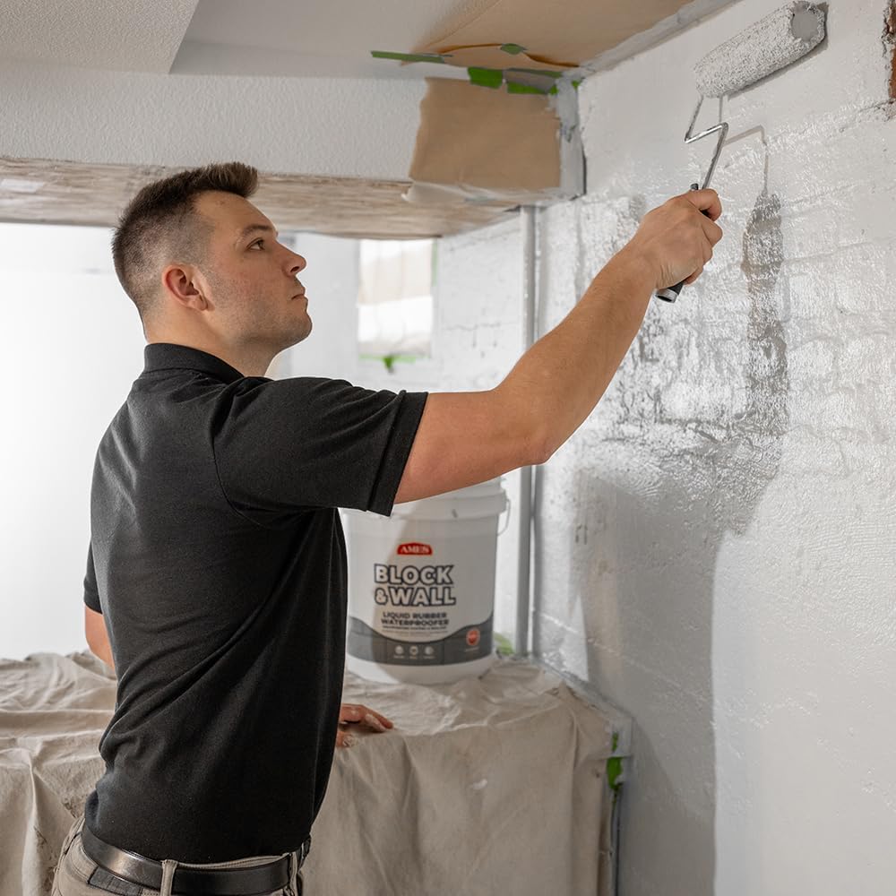 Ames Block & Wall™ Liquid Rubber Waterproofer Multi-Purpose Coating & Sealant - 1 Gallon - Perfect to Use As Concrete Sealer and Waterproofer for Basements and Foundations - Made in The USA, White | Flexible waterproof membrane for foundations, basements…