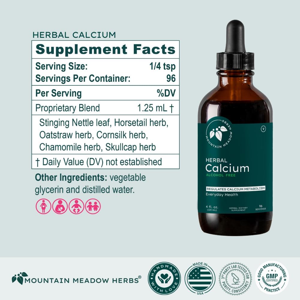 Mountain Meadow Herbs Herbal Calcium – Vegan Liquid Calcium Supplement for Bone & Teeth Support, High Absorption Plant-Based Formula for Adults & Kids - 2 oz