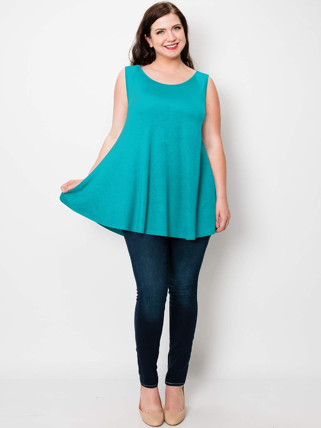 Lock and Love Women Solid Short Sleeve/Sleeveless Tunic for Leggings Swing Tunic Flare Tank Tops S-5XL Plus Size Made in USA