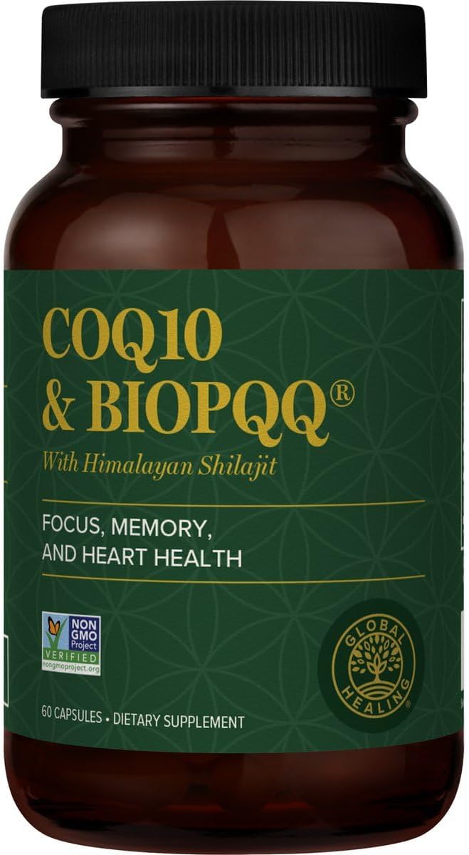 Global Healing Center CoQ10 & BioPQQ with Pure Himalayan Organic Shilajit-Antioxidant Care for Heart & Brain Health