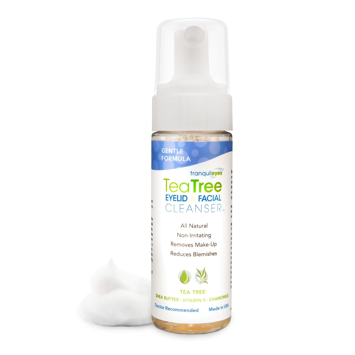 EYEECO Gentle Tea Tree Oil Eyelid & Facial Cleanser, 6 oz | Non-Irritating Foaming Eyelid Cleanser & Face Wash with Tea Tree, Chamomile & Shea Butter