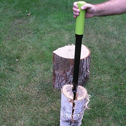 Timber Tuff Manual Log Splitter, Heavy-Duty Steel Wood Splitting Tool, Slide Hammer & Comfort Grip Handle for Firewood, Kindling, TMW-11, Green