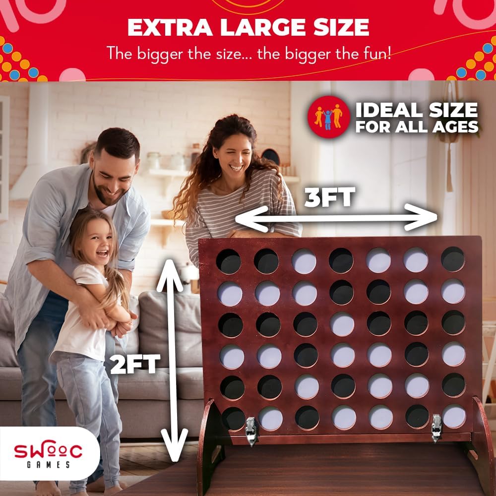 Swooc - Giant Four in a Row (All Weather) with Carrying Case & 60% Quieter Design - Giant Game Outdoor for Adults and Family - 4 in a Row Life Size
