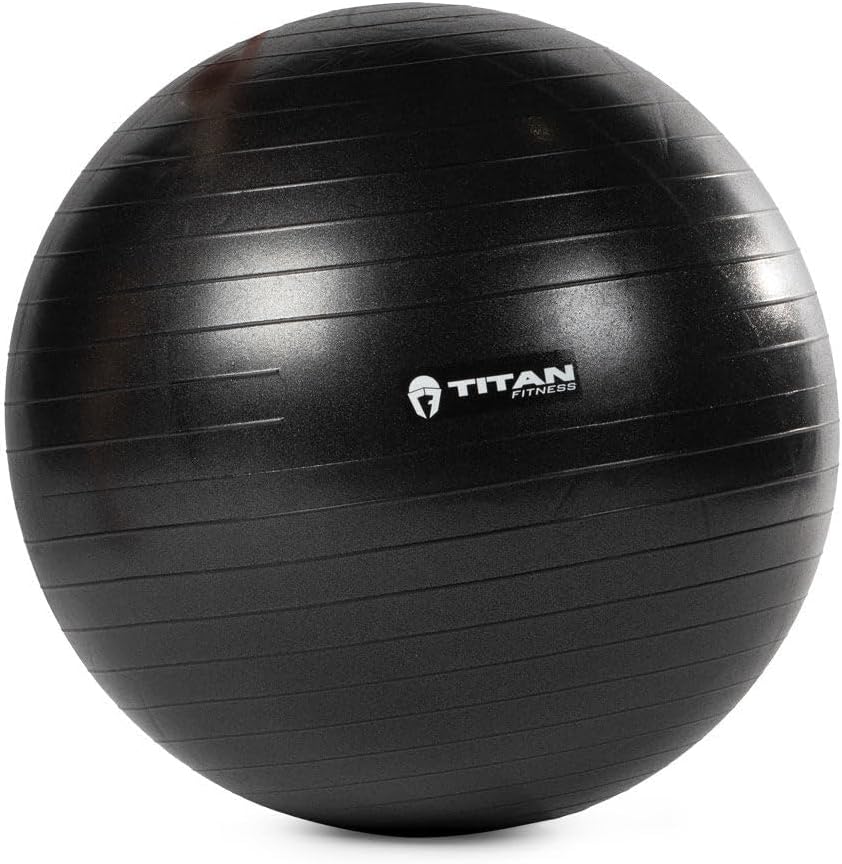 Titan Fitness 65cm Black Exercise Stability Ball, 25.6" Diameter Inflatable Yoga Ball for Home Gym Workouts, Resistance Exercises