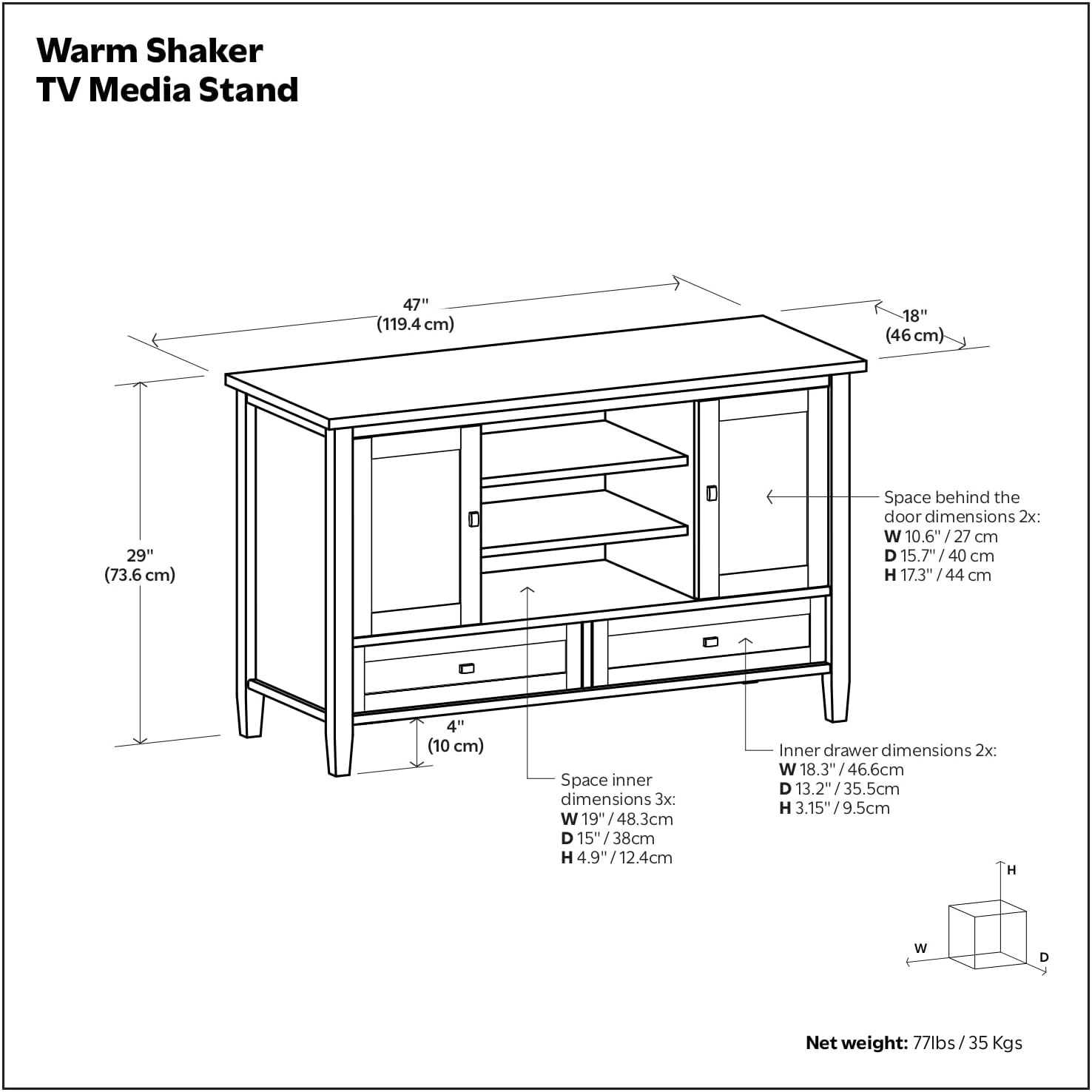 SIMPLIHOME Warm Shaker 47" Wide Solid Wood TV Stand in Light Golden Brown