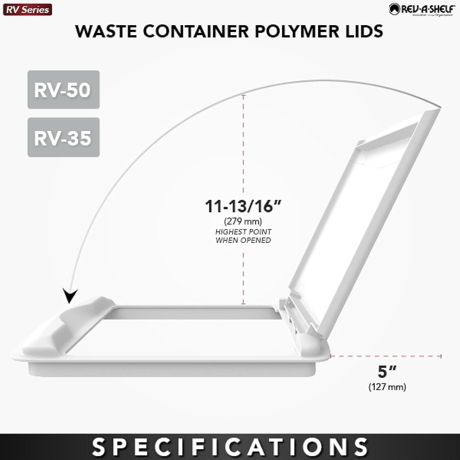 Rev-A-Shelf 35 Qt Under Sink Garbage Can Lid for Base Kitchen and Bathroom Cabinet, Replacement Plastic Trash Bin Lid Only, White, RV-35-LID-1