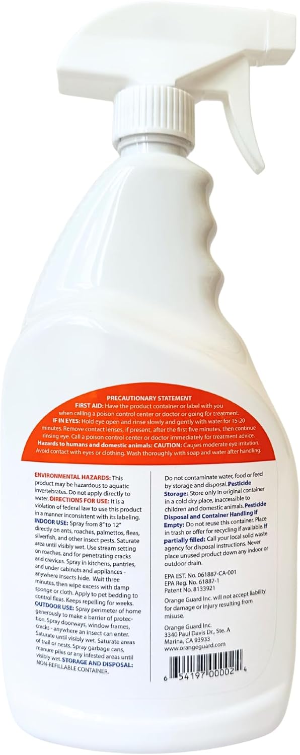 Orange Guard Home Pest Control Spray with D-Limonene | All-Natural Food Grade Orange Peel Oil for Bugs, Ants, Roaches, Fleas