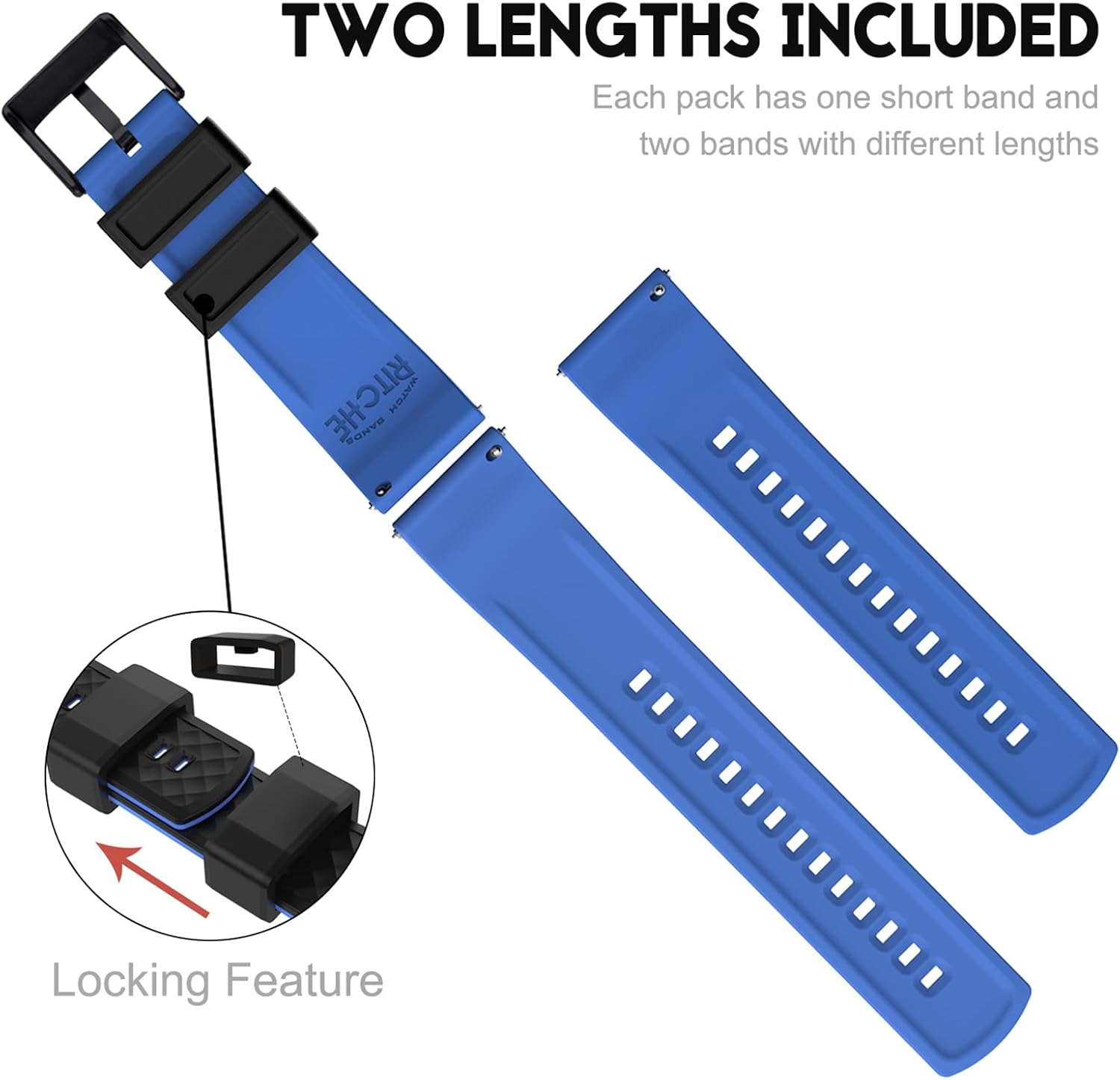 Ritche Christmas Gift Silicone Watch Bands 18mm 20mm 22mm 24mm Quick Release Rubber Watch Bands for Men, White Elephant Gifts