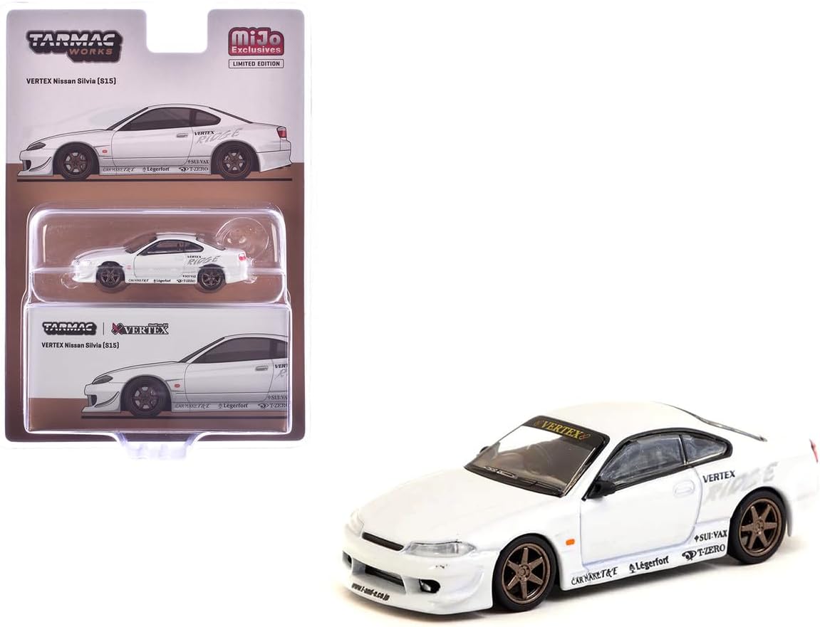 1:64 Scale Diecast Model Car Compatible with Nissan Silvia (S15) Vertex White Metallic Lamley Special Edition Global64 Series Limited Edition by