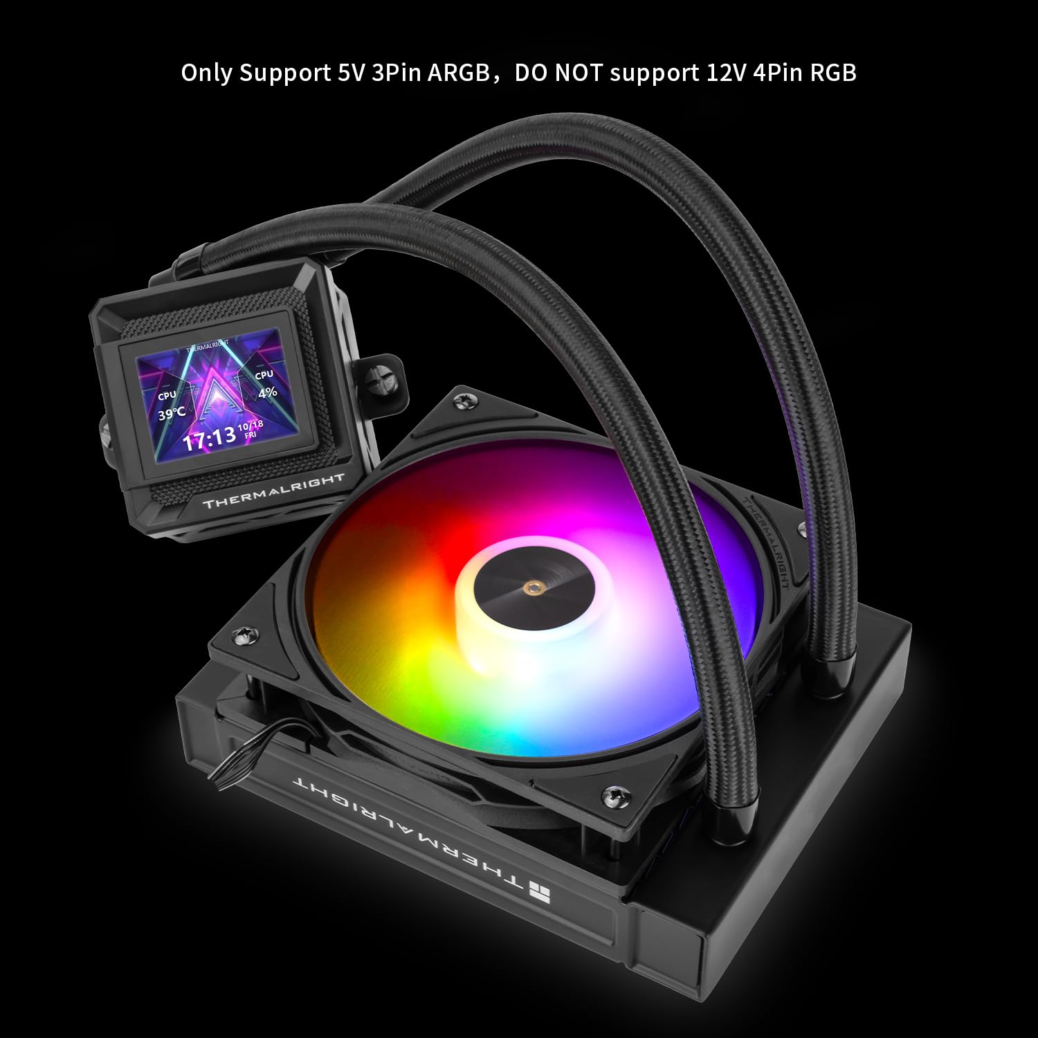 Thermalright FW SE 120 ARGB Black AIO Water Cooler, Liquid CPU Cooler, 2’’ LCD Screen-320x240 Resolution, 2000RPM High Speed