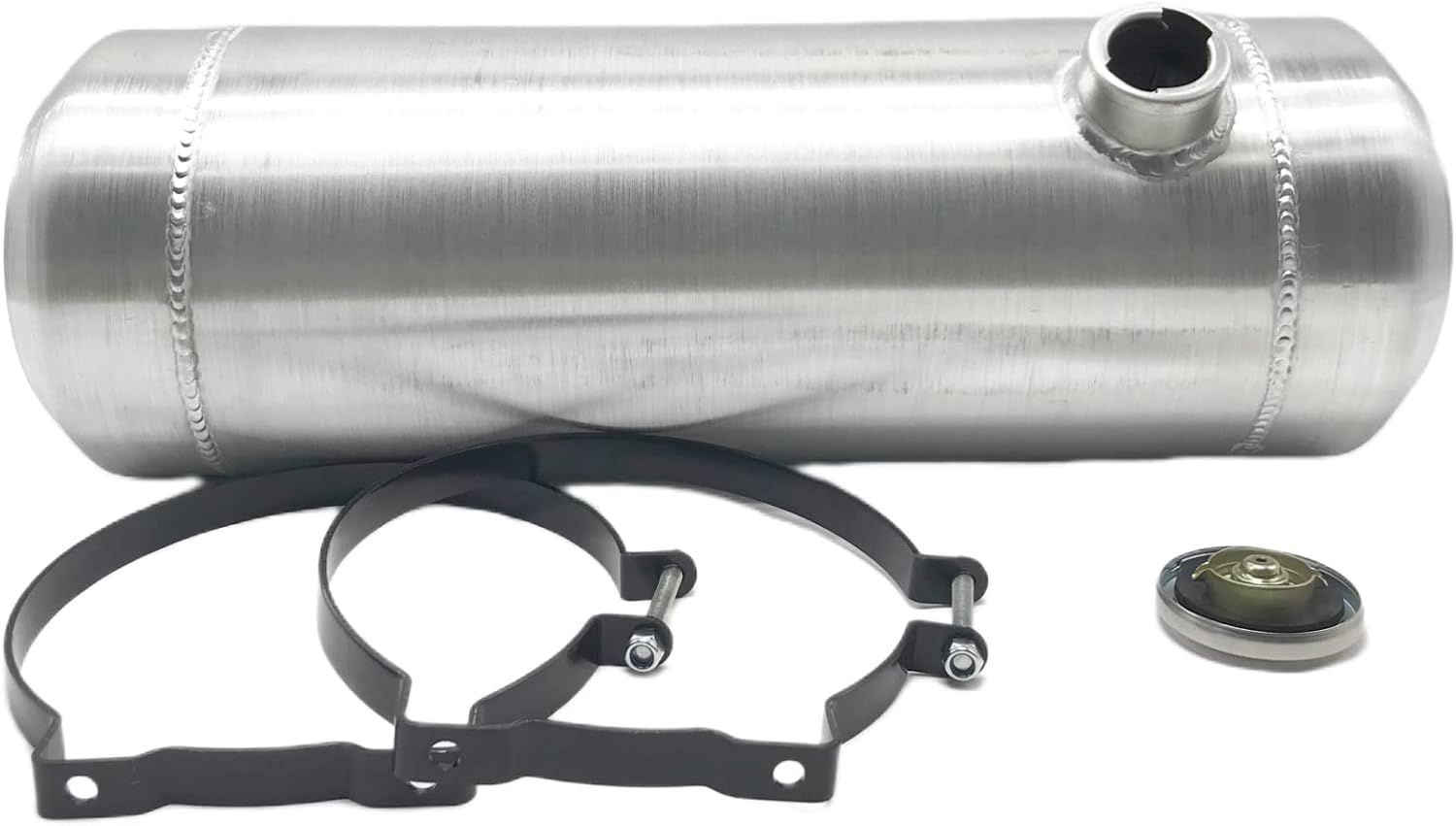 JSD 5 Gallons 8”x24“ Aluminum Spun Round Fuel Gas Tank Cell Fuel Tank with Bracket End Fill 1/4" NPT Outlet