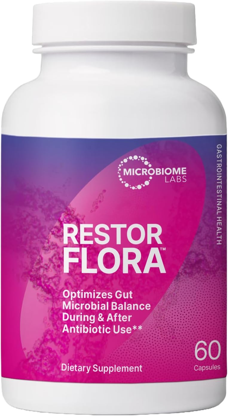 Microbiome Labs Restorflora Probiotics for Digestive Health - Gut Health Supplements with Dual Action Probiotics for Women & Men - Support Bowel