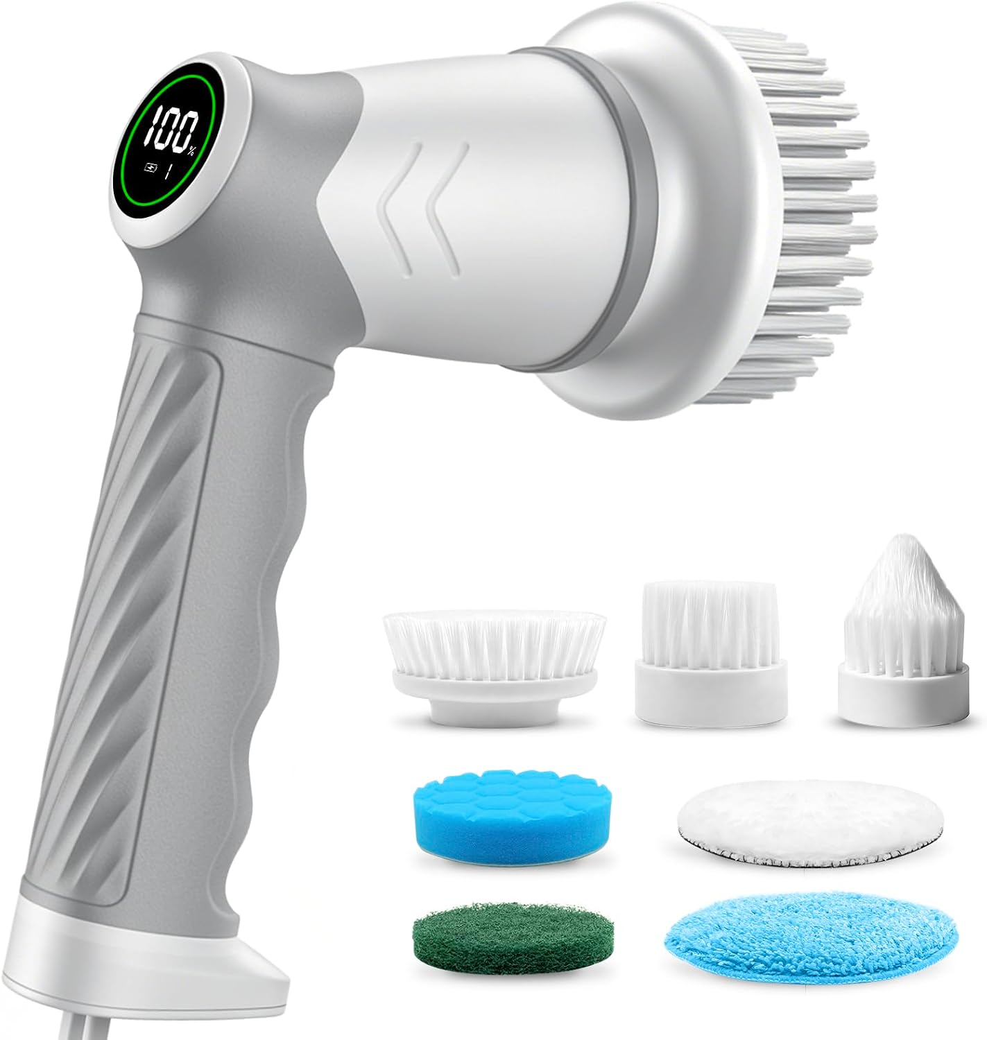 DAESUNG Electric Spin Scrubber, Cordless Power Scrubber & Electric Cleaning Brush with 7 Replaceable Heads, Dual Speed IPX7 Waterproof Handheld Scrubber for Bathroom, Shower & Tile Cleaning