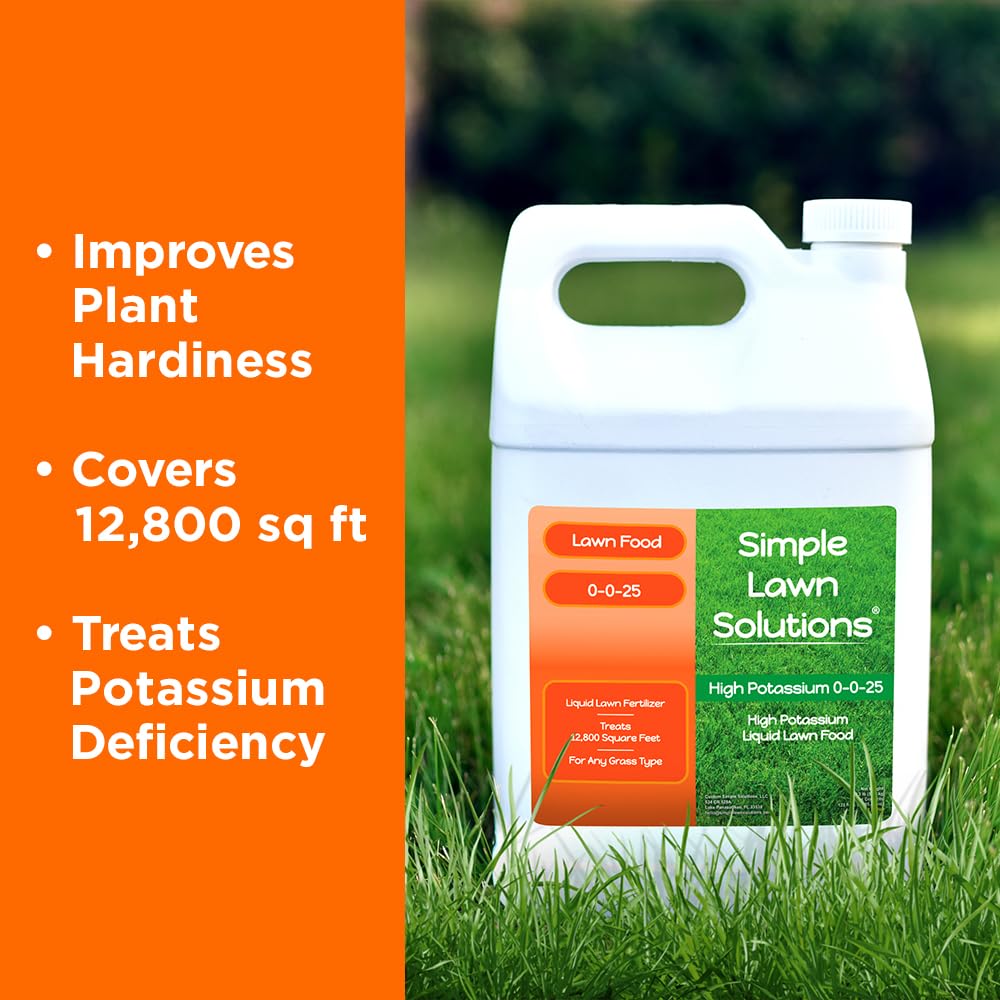 Simple Lawn Solutions - High Potassium Lawn Food Liquid Fertilizer 0-0-25 - Concentrated Spray - Turf Grass Vigor and Plant Hardiness - Summer and Fall - Any Grass Type (32 Ounce)