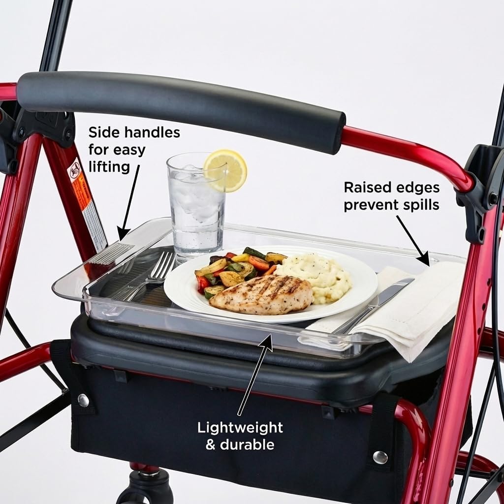 NOVA Rollator & Walker Tray Table with Side Carry Handles - Lightweight Accessory Tray for Mighty Mack, Star DX Rollators and Cruiser, Mack Walkers