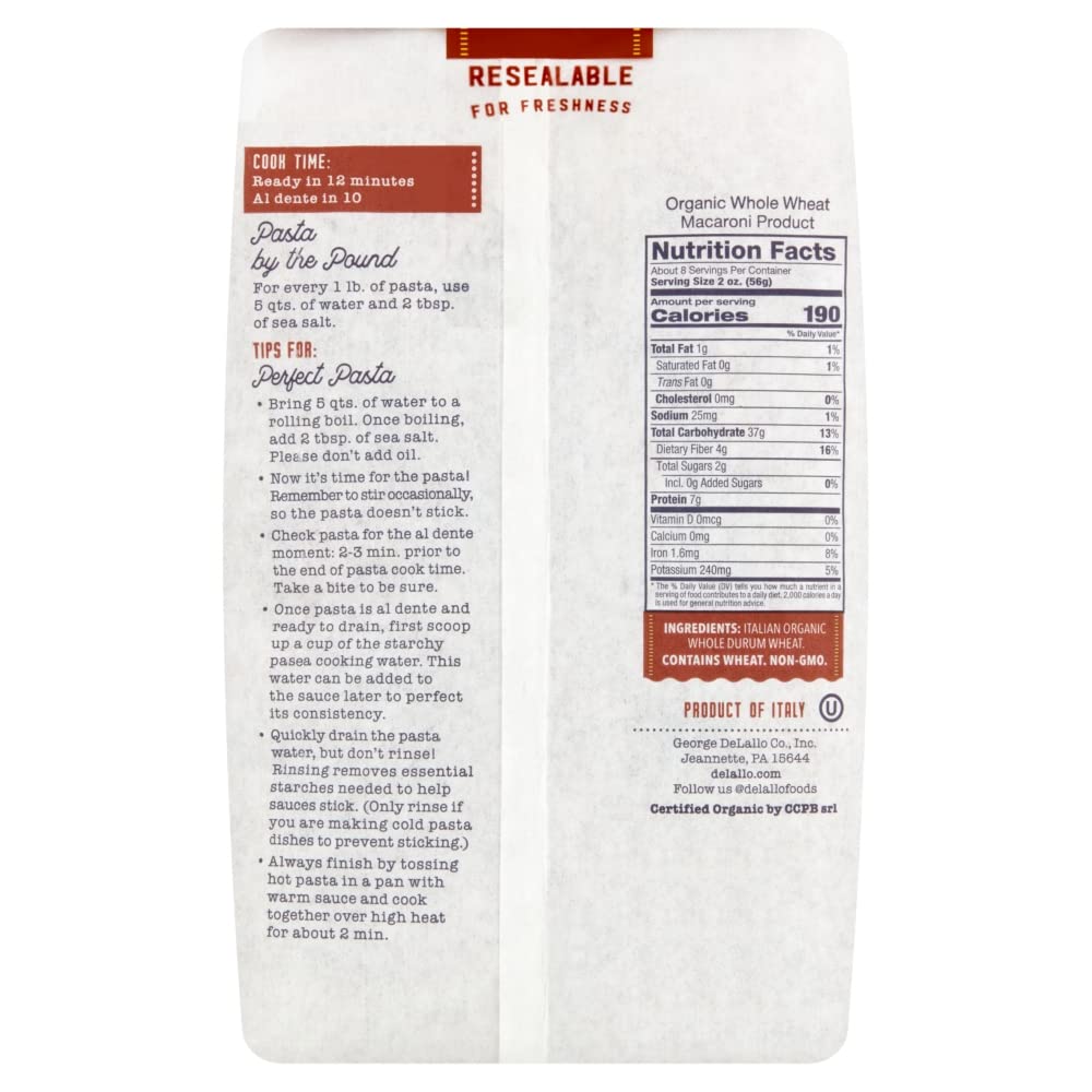 DeLallo Pasta Whole Wheat Farfalle, 16 oz