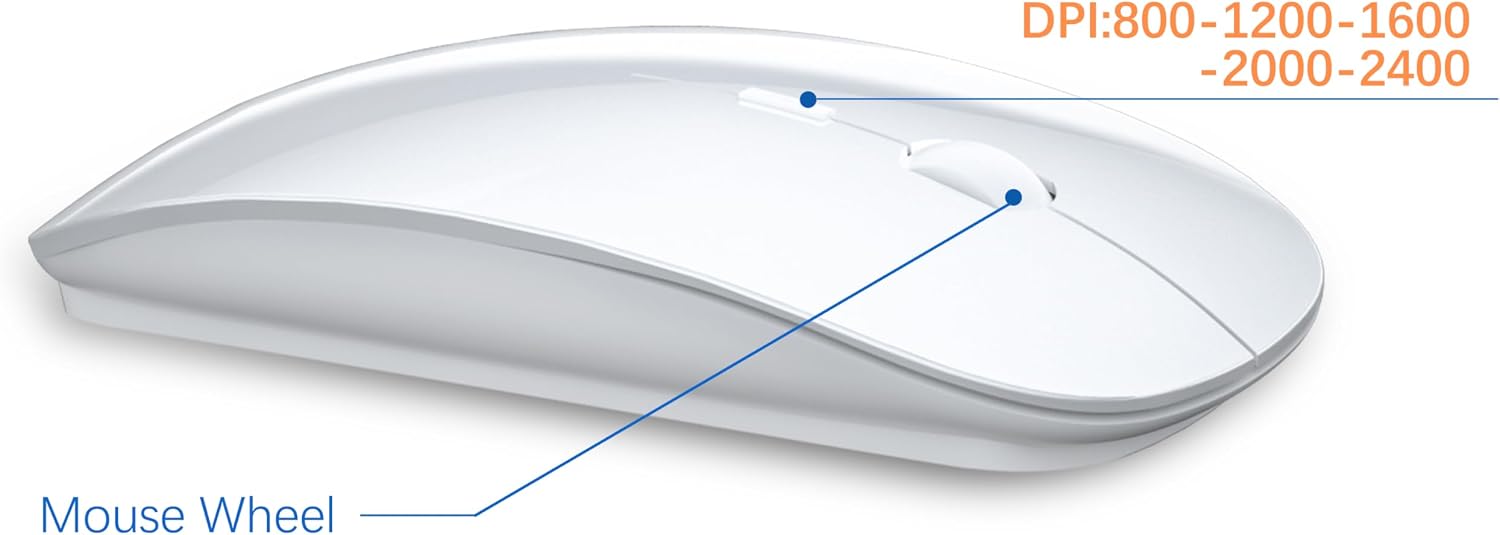 Wireless Keyboard and Mouse Ultra Slim Combo, TopMate - White | 2.4G Silent Compact 2400DPI Mouse and Scissor Switch Keyboard Set with Cover, Batteries Included, for PC/Laptop/Windows/Mac