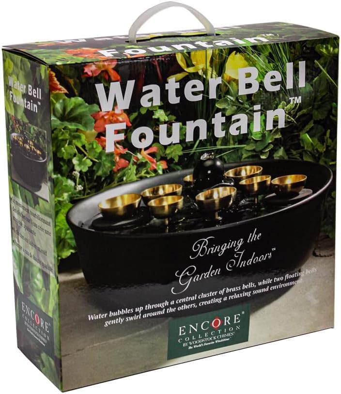 Woodstock Wind Chimes Encore Water Bell Fountain (14") Brass Serenity Bells Black Bowl for Indoor Home Garden Décor Christmas/Hanukkah Gifts (WEWBF)