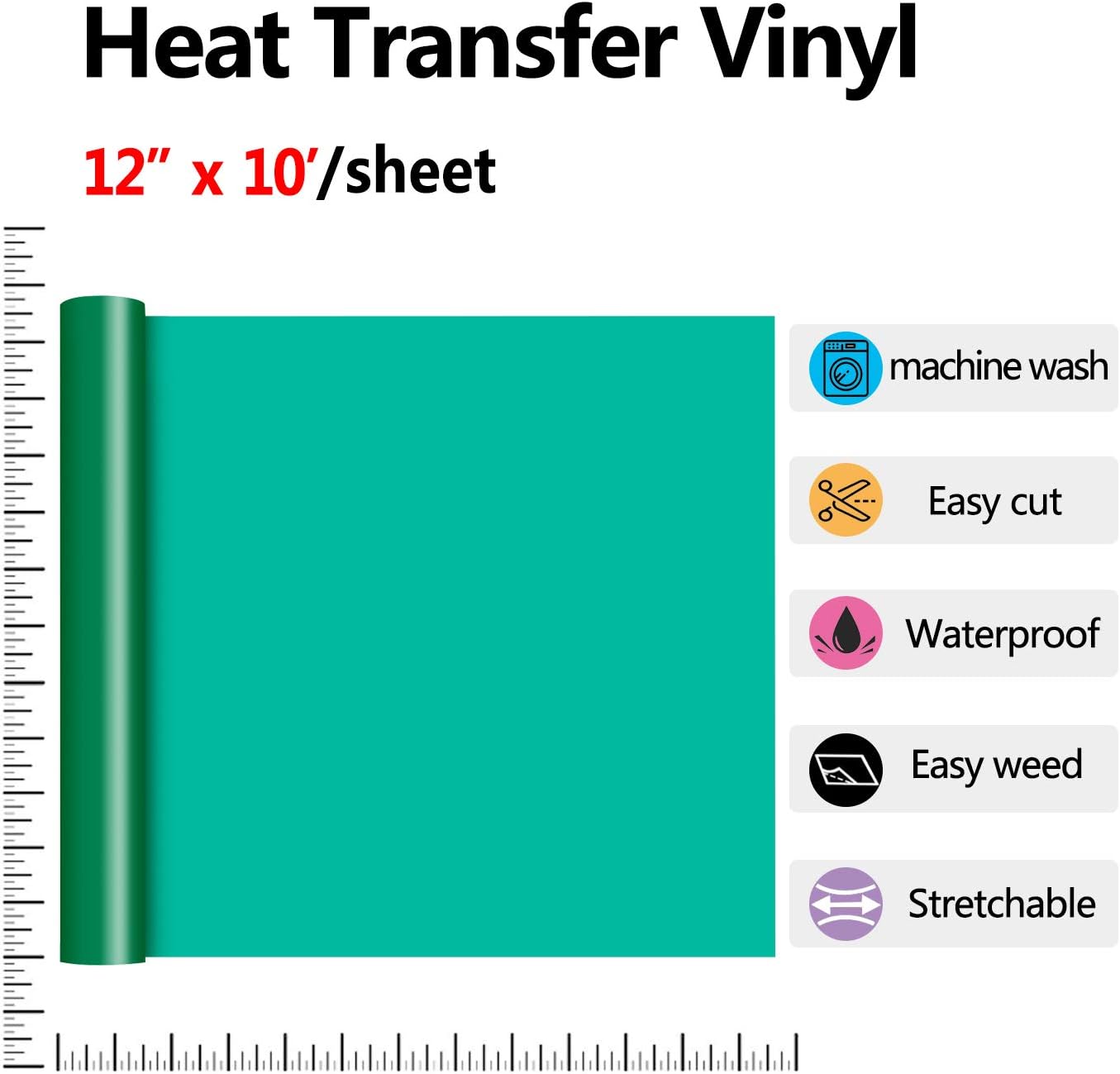 RENLITONG Heat Transfer Vinyl,12 Inch by 10ft White Iron on Vinyl