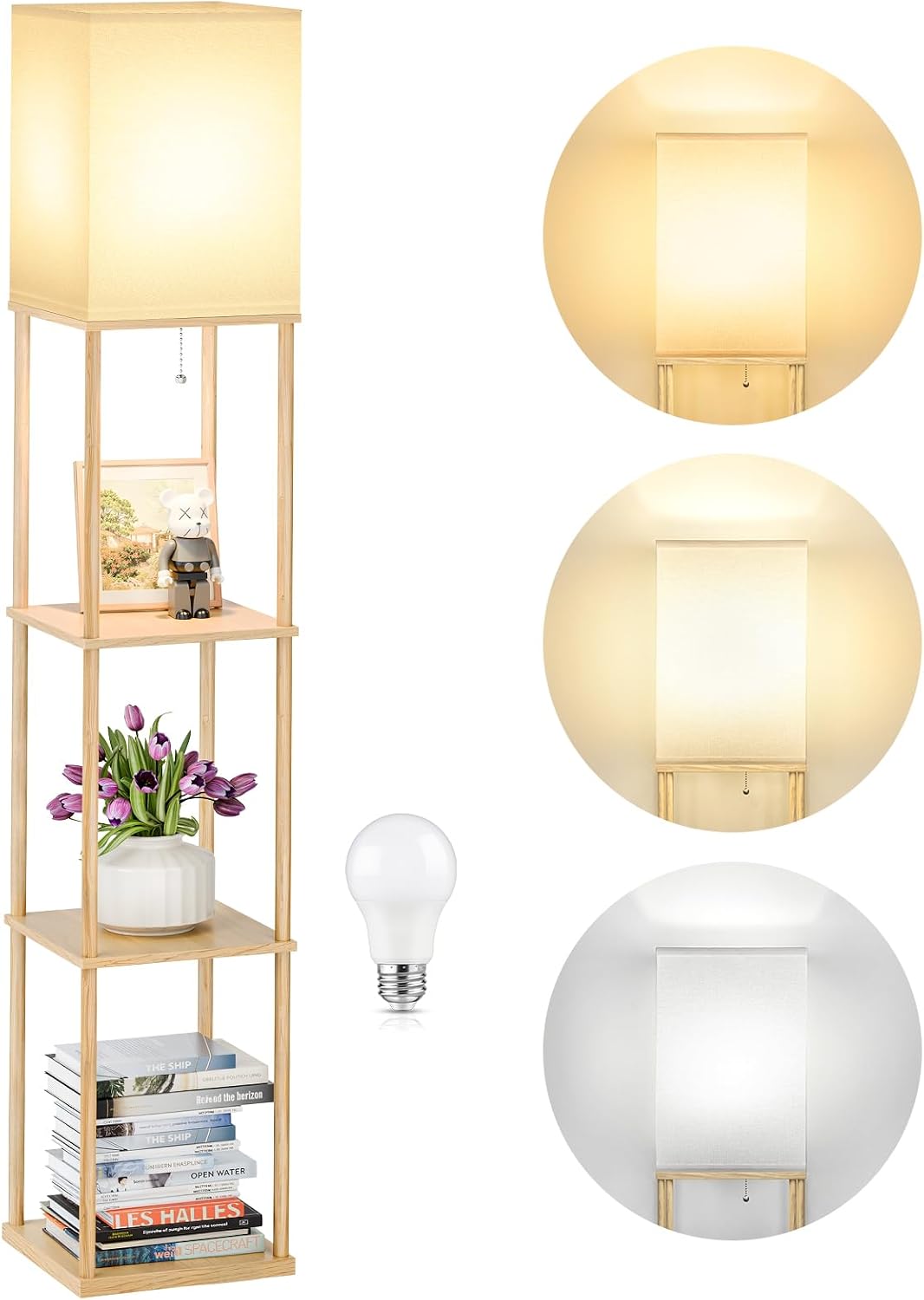SHINE HAI Floor Lamp with Shelves, 3-Tier Square Modern Shelf Lamp