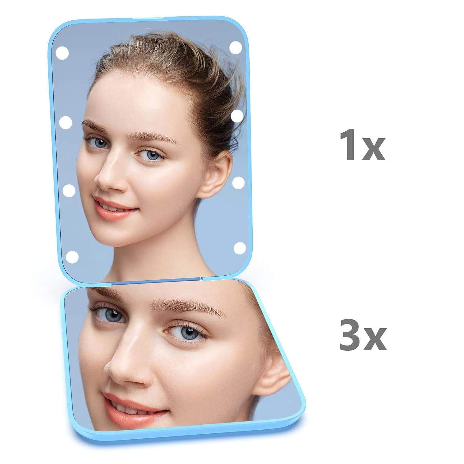 Kintion Pocket Mirror, 1X/3X Magnification LED Compact Travel Makeup Mirror with Light for Purse, 2-Sided, Portable, Folding, Handheld
