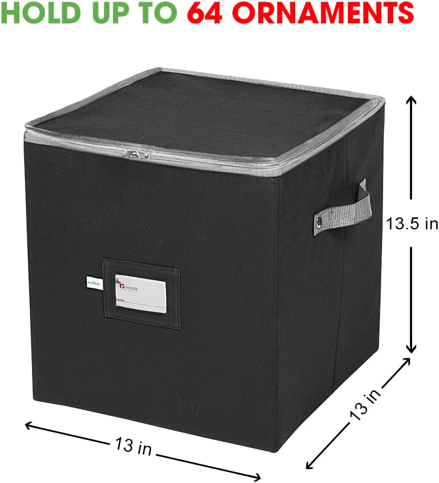 Christmas Ornament Storage Box, 4 Individual Trays Xmas Storage Container, Fits 64 Ornaments Decoration Balls, Constructed of Durable Polyester Material (Red)