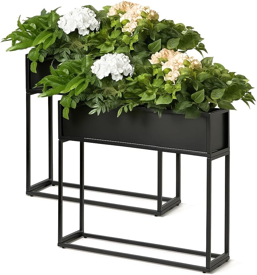 Cocoyard Metal Elevated Planter Box - 28" Raised Garden Bed with Legs for Indoor and Outdoor - Tall Rectangle Planter with Felt Liner