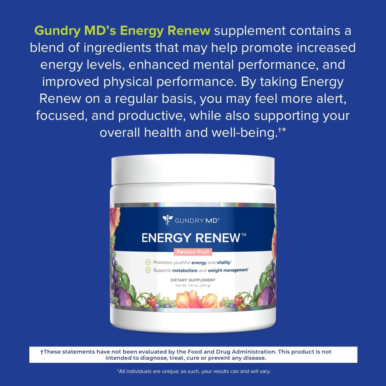 Gundry MD Energy Renew Supplement, Passion Fruit Flavor Powder, 30 Servings