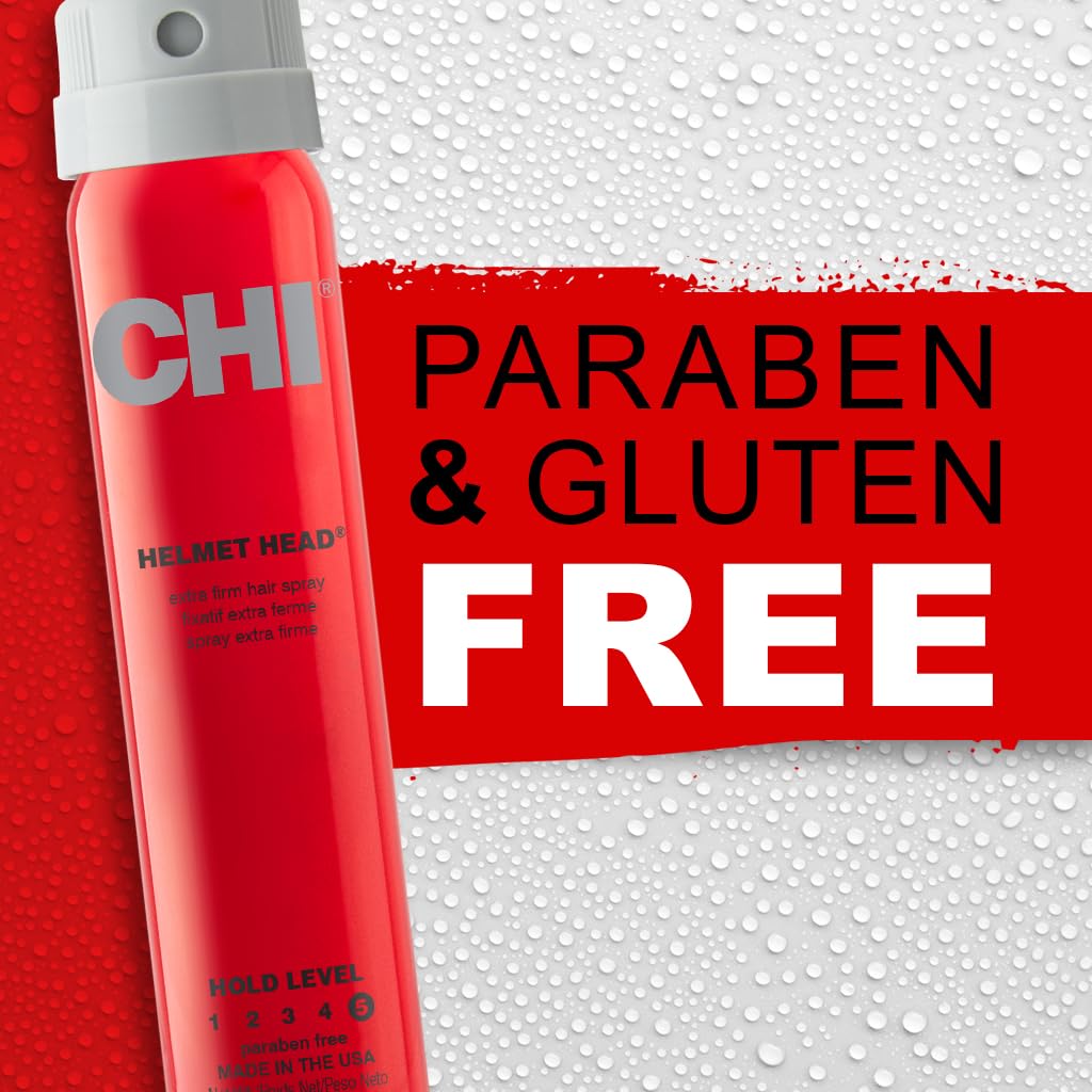 CHI Helmet Head Extra Firm Hairspray, Protects Against Humidity & Creates Voluminous Hairstyles, Sulfate & Paraben-Free, 2.6 Oz