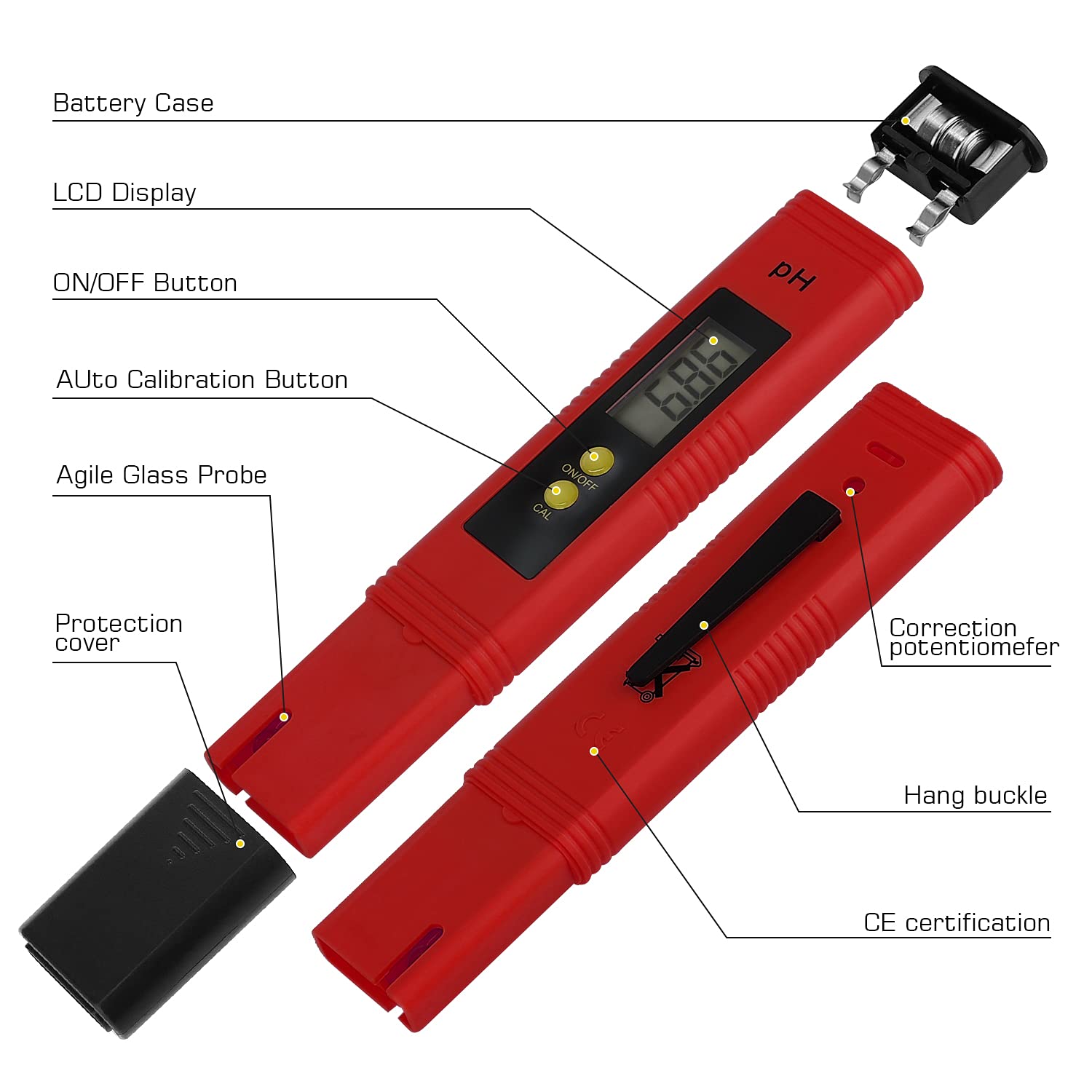 Digital pH Meter Tester Pen for Water, Pre-Calibrated, High Accuracy ±0.01, 0–14 pH Range, Pocket Size for Drinking Water, Pool