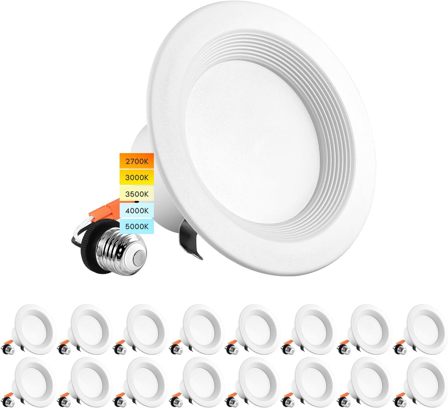 LUXRITE 4 Inch LED Recessed Can Lights, 10W=60W, CCT Color Selectable 2700K | 3000K | 3500K | 4000K | 5000K, Dimmable Retrofit Downlights, 750 Lumens