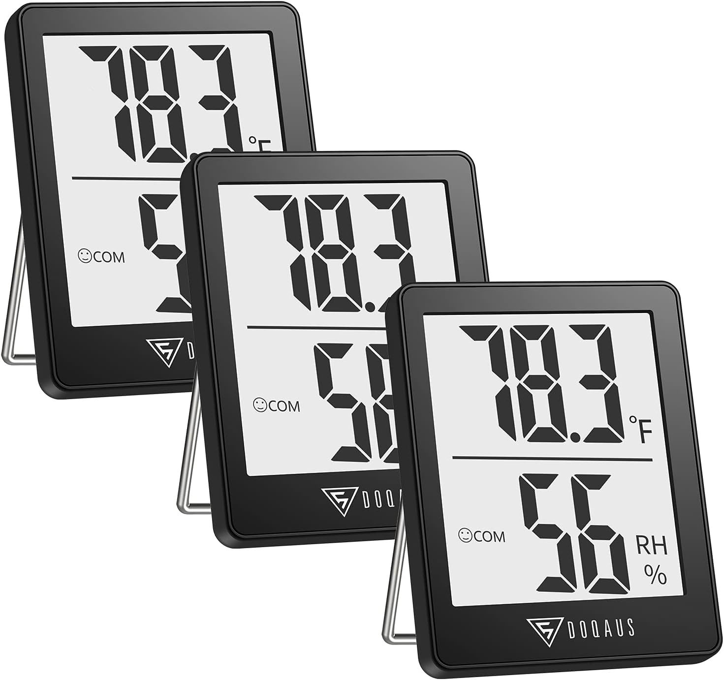 DOQAUS 3 Pack Digital Hygrometer Indoor Thermometer Humidity Monitor Black