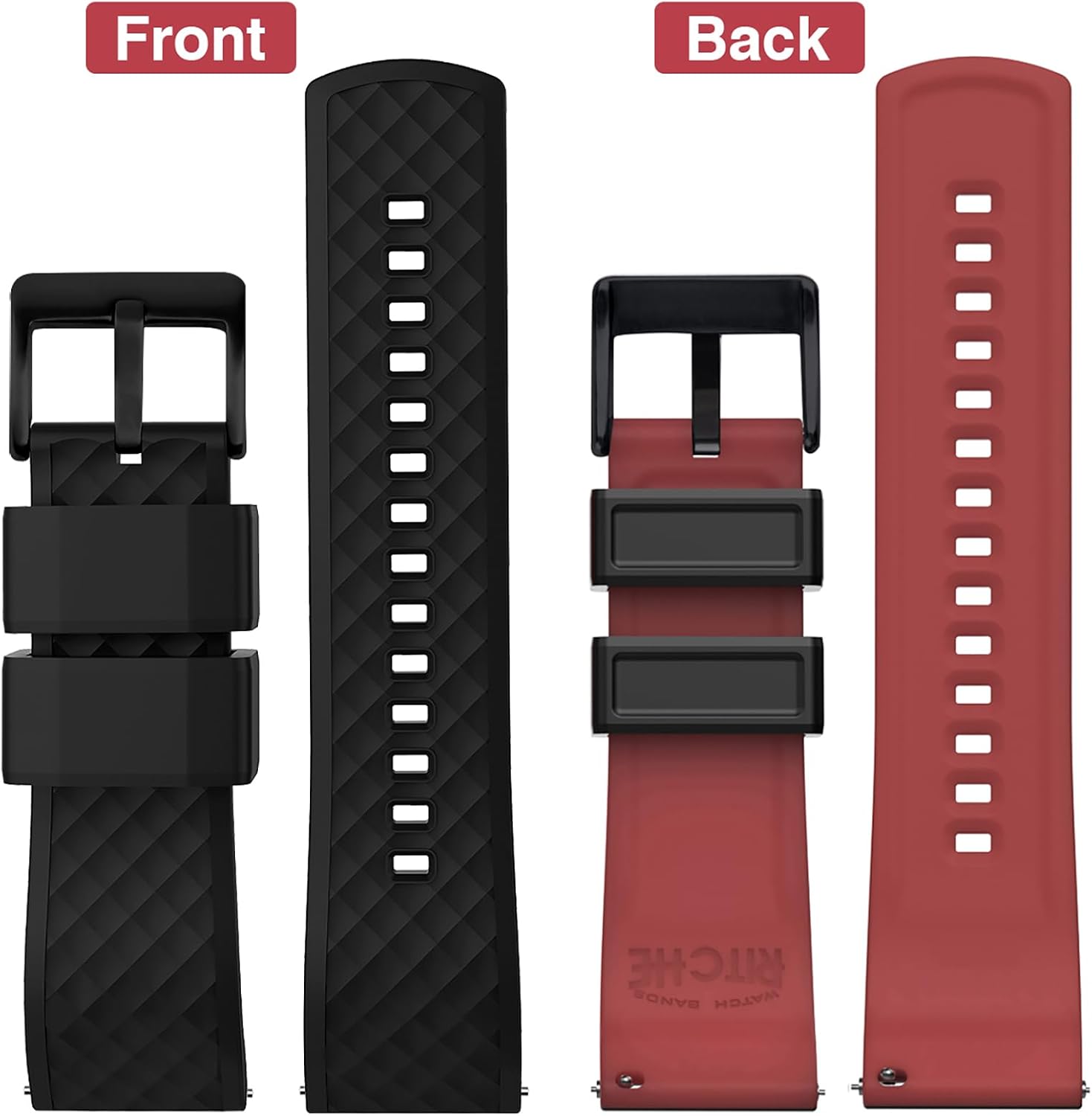 Ritche Christmas Gift Silicone Watch Bands 18mm 20mm 22mm 24mm Quick Release Rubber Watch Bands for Men, White Elephant Gifts