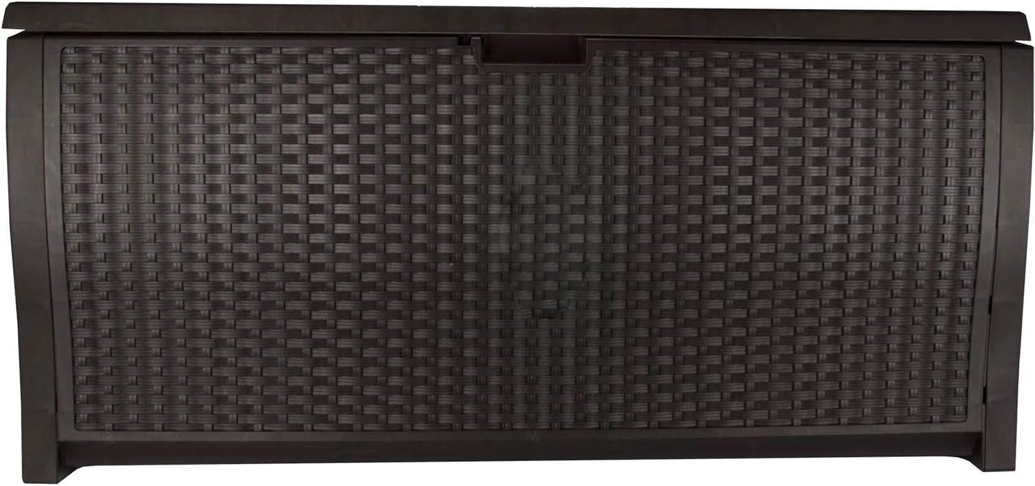Suncast 99 Gal Wicker Resin Deck Box, Storage Chest Bin with Handles, Java