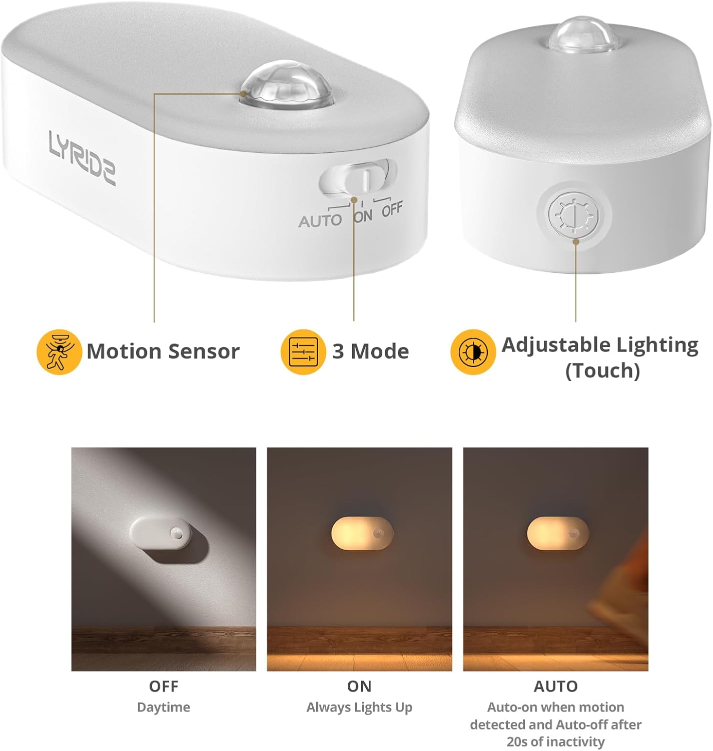 Lyridz Rechargeable Battery Night Light with Motion Sensor, 4-Pack