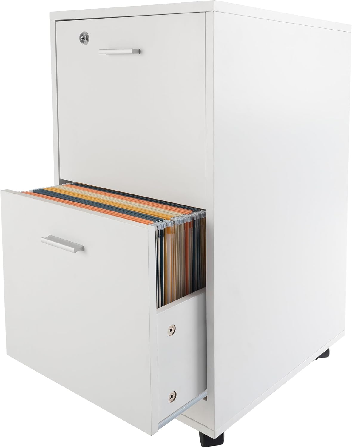 File Cabinet - 2-Drawer Cabinet with Lock and Deep Drawer Storage - Rolling Filing Cabinet for Under The Desk, Home, or Office by Lavish Home (White)