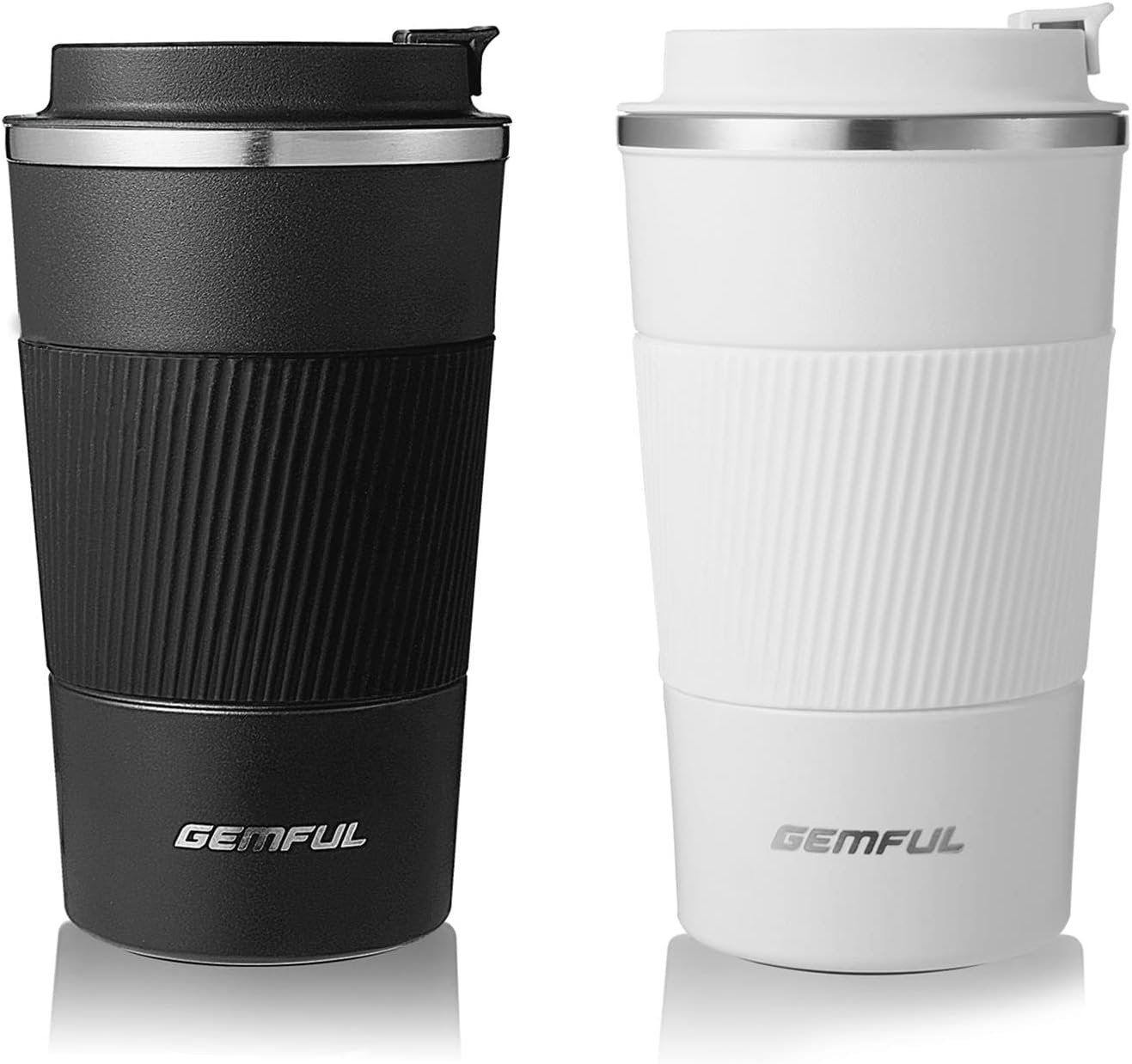 GEMFUL 2 Pack 17oz Insulated Travel Coffee Mug with Lid (Black/White)