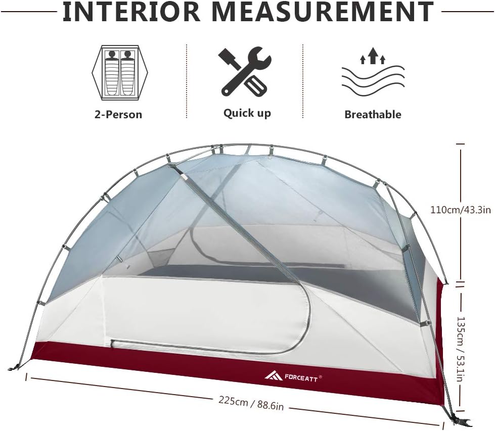Forceatt Tent for 2 and 3 Person is Waterproof and Windproof, Camping Tent for 3 to 4 Seasons